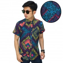 Kemeja Pendek Linen Abstract Border