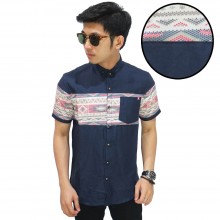 Kemeja Pendek Middle Block Tribal Navy