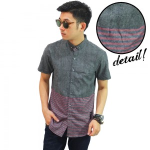 Kemeja Pendek Oxford Bottom Stripe Grey