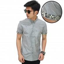 Kemeja Pendek Oxford List Batik Soft Grey