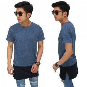 Longline T-Shirt Two Tone Zipper Blue