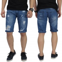 Celana Pendek Denim Spotting Ripped Blue