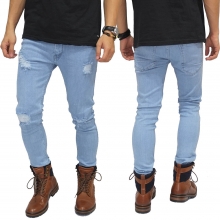 Celana Jeans Ripped On Knee and Thigh Soft Blue