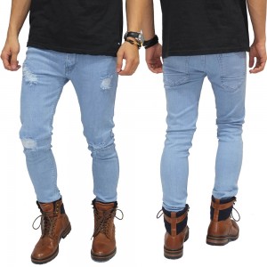 Celana Jeans Ripped On Knee and Thigh Soft Blue