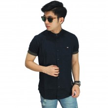 Kemeja Pendek Grandad Collar With List Black