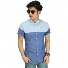 Kemeja Pendek Grandad Two Tone Soft And Dark Blue