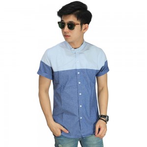 Kemeja Pendek Grandad Two Tone Soft And Dark Blue