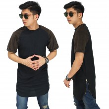 Longline T-Shirt Raglan Suede Black And Brown