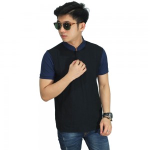 Polo Grandad Collar Black Sleeve Navy
