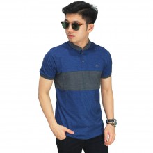Polo Grandad Collar Grey Middle Block Navy