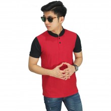 Polo Grandad Collar Red Sleeve Black