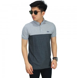 Polo Grandad Two Tone Soft and Dark Grey