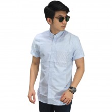 Kemeja Pendek Oxford Pocket Stripe Soft Blue