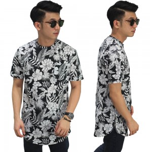 Longline T-Shirt Floral Tropic Black