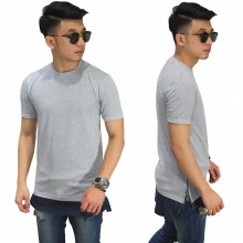 Longline T-Shirt Two Tone Zipper Soft Grey