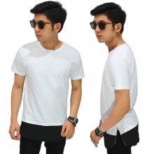 Longline T-Shirt Two Tone Zipper White