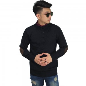 Three Button Knit Sweater Elbow Black