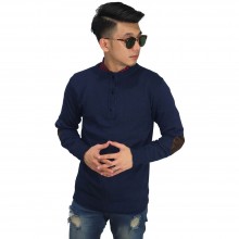 Three Button Knit Sweater Elbow Navy