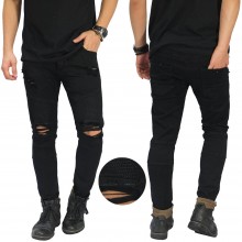 Biker Jeans Thigh And Knee Rips Black