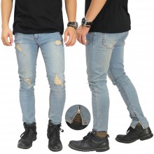 Jeans Thigh And Knee Rips Ankle Zip Vintage Blue