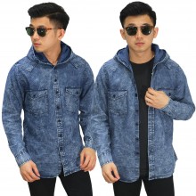 Kemeja Denim Hooded Dark Blue