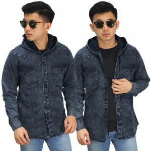 Kemeja Denim Hooded Dark Grey