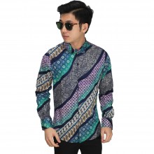 Kemeja Batik Elegant Gradasi Tosca