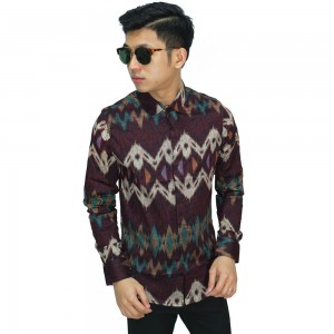 Kemeja Batik Zigzag Tenun Maroon