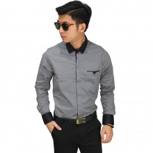 Kemeja Formal Neck Combination Grey