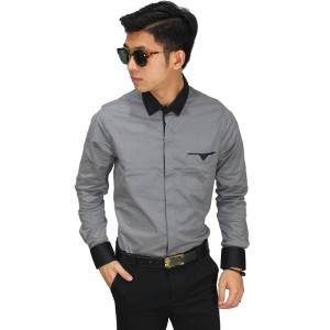 Kemeja Formal Neck Combination Grey