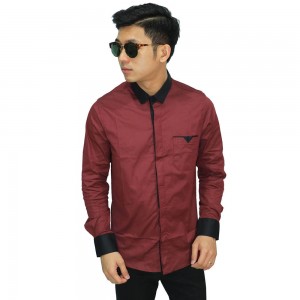 Kemeja Formal Neck Combination Maroon