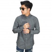 Kemeja Oxford Pocket Ribbon Stripe Dark Grey