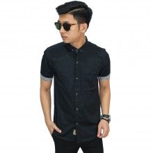 Kemeja Pendek Gingham List Black