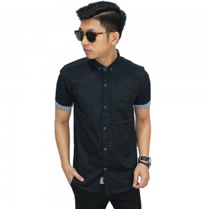 Kemeja Pendek Gingham List Black