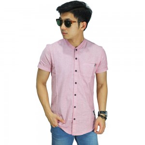 Kemeja Pendek Grandad Collar Soft Pink