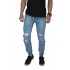 Celana Jogger Jeans Double Hole Ripped Soft Blue