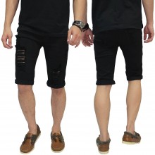 Celana Pendek Denim Ripped Destroyed Black