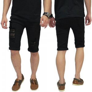 Celana Pendek Denim Ripped Destroyed Black