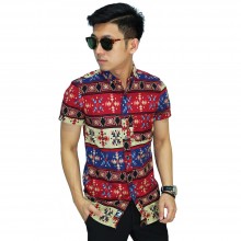 Kemeja Batik Pendek Songket Modern Red