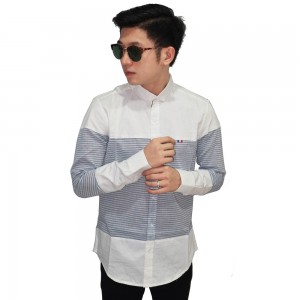 Kemeja Panjang Casual Combine Stripe White