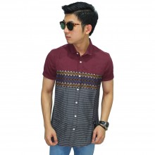 Kemeja Pendek Batik Mix Stripe Maroon