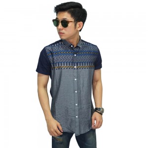 Kemeja Pendek Batik Mix Stripe Navy
