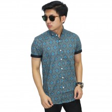 Kemeja Pendek Batik Modern Pattern Tosca