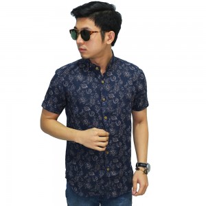 Kemeja Pendek Floral Vector Navy