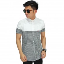 Kemeja Pendek Kombinasi Zig Zag Motif White