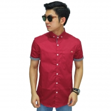 Kemeja Pendek Red Button White