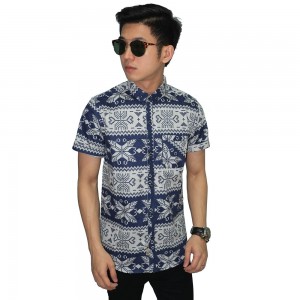 Kemeja Pendek Retro Tribal Navy