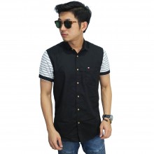 Kemeja Pendek Sleeve Stripe Black