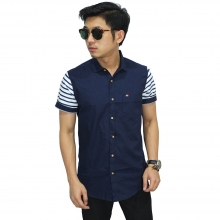 Kemeja Pendek Sleeve Stripe Navy
