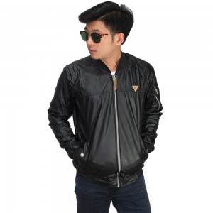 Jaket Bomber Leather Black